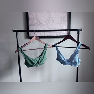 Hollister Scoop Neck Knot Green Aerie Blue Ribbed Bralette Swim Top Bundle XS